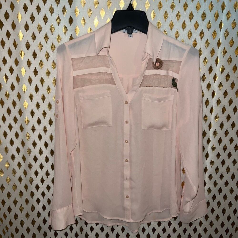 Express baby pink Portofino shirt sheer with embellishment size S